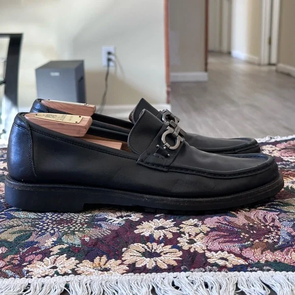 Salvatore Ferragamo Master Gancini Black Leather Men’s Loafers Shoe Size…